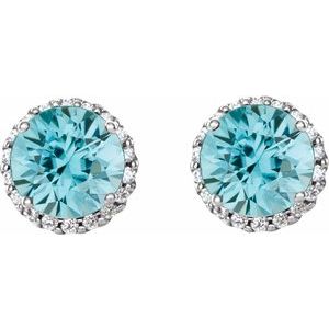 Platinum 4 mm Natural Blue Zircon & 1/10 CTW Natural Diamond Earrings 86509:908:P
