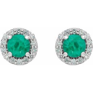 14K White 4 mm Lab-Grown Emerald & 1/8 CTW Natural Diamond Earrings 86839:607:P
