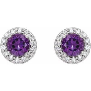 14K White 4 mm Natural Amethyst & 1/8 CTW Natural Diamond Earrings 86839:610:P