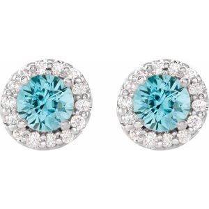 Platinum 4 mm Natural Blue Zircon & 1/8 CTW Natural Diamond Earrings 86839:661:P