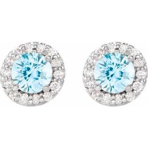 14K White 4 mm Natural Aquamarine & 1/8 CTW Natural Diamond Earrings 86839:611:P