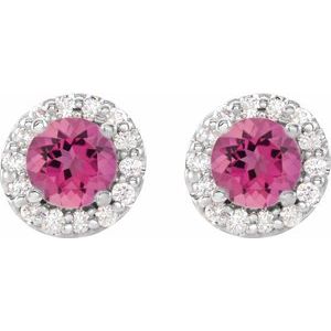 Platinum 6 mm Natural Pink Tourmaline & 1/4 CTW Natural Diamond Earrings 86839:820:P