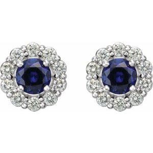 Platinum 5 mm Lab-Grown Blue Sapphire & 3/8 CTW Natural Diamond Halo-Style Earrings 86588:613:P