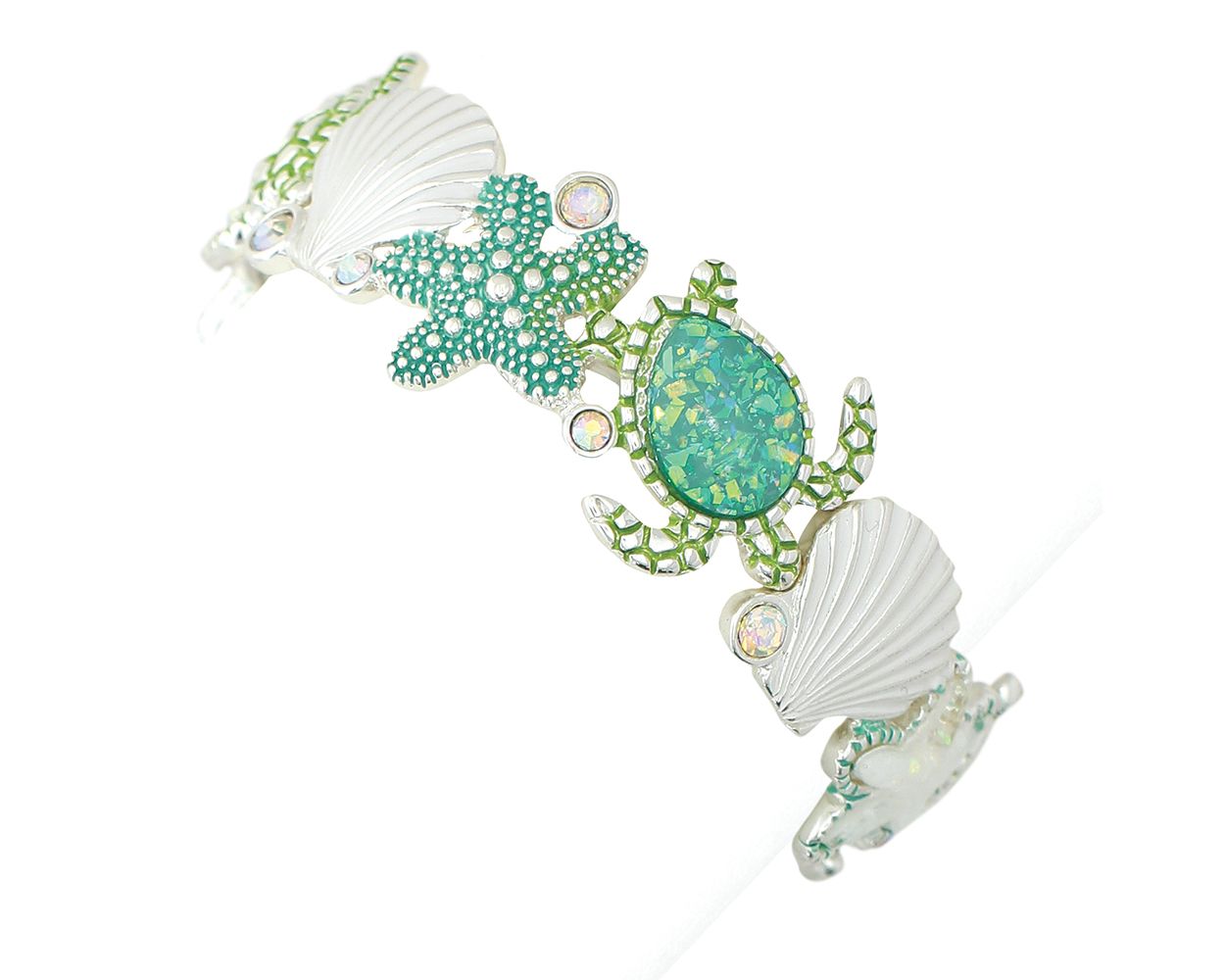 Periwinkle Glitter Turtles And Enamel Starfish Bracelet