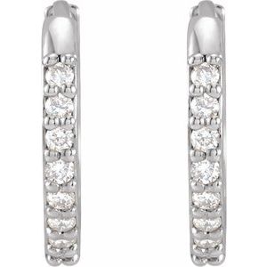 14K White 1/8 CTW Natural Diamond Hinged 12.5 mm Hoop Earrings 87382:114:P
