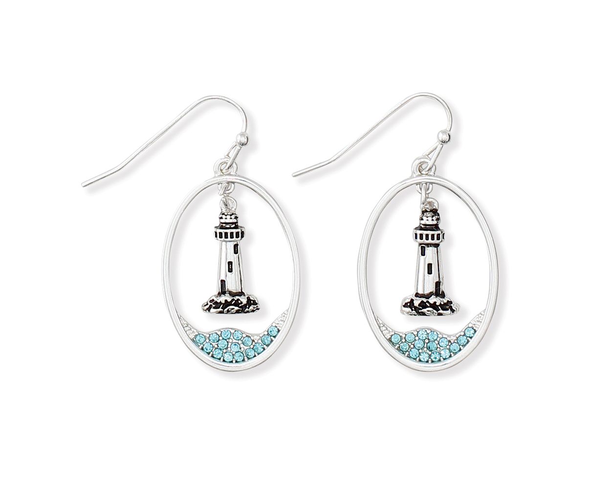 Periwinkle Lighthouse Dangle Earrings With Crystals Design