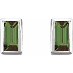 Sterling Silver Natural Green Tourmaline Bezel-Set Earrings 2000410:1082:P