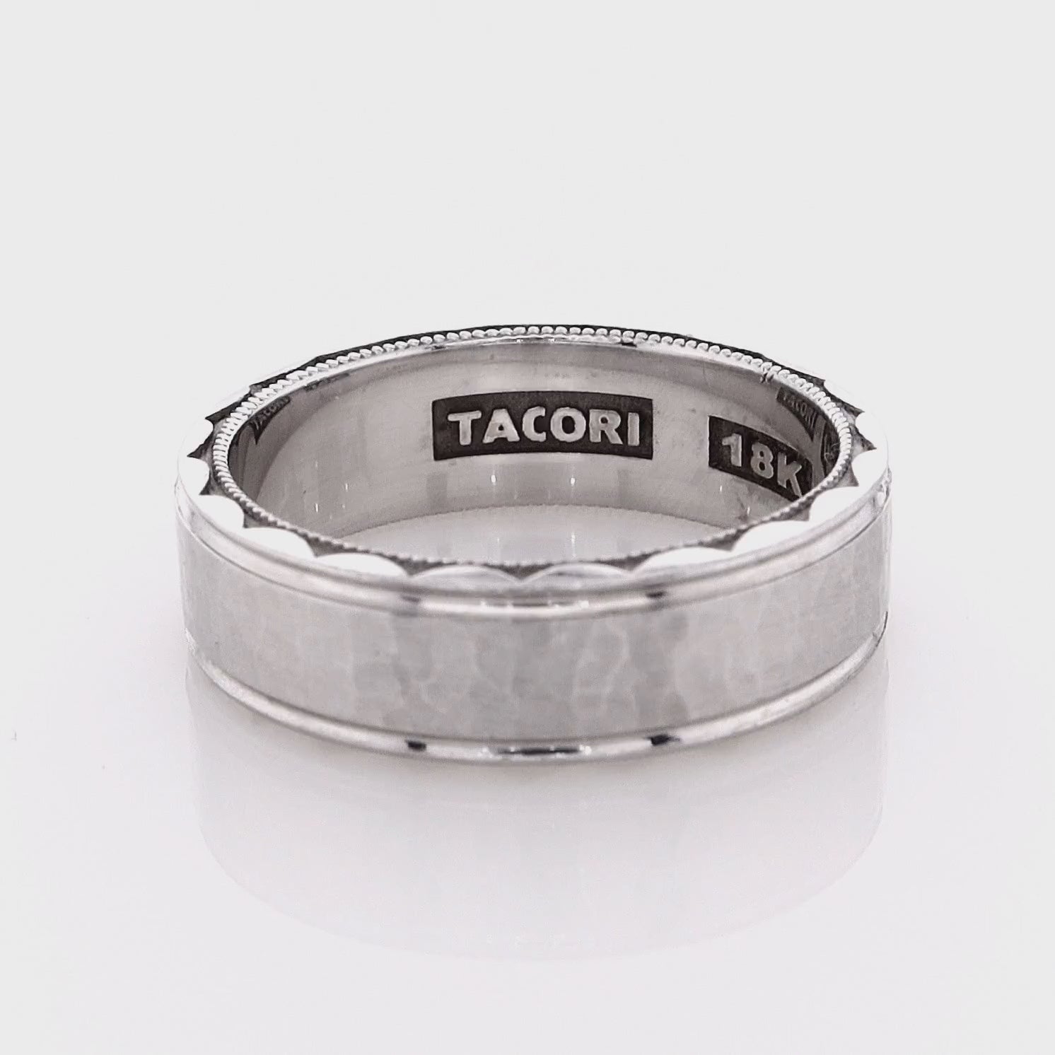 Estate Tacori 18 Karat White Gold Hammered Men's Wedding Band