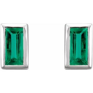 Sterling Silver Natural Emerald Bezel-Set Earrings 2000410:1086:P