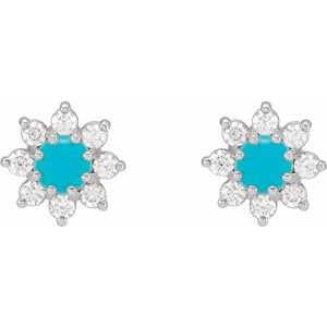Sterling Silver Natural Turquoise & 1/8 CTW Natural Diamond Flower Earrings 88035:116:P