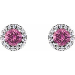 Platinum 4 mm Natural Pink Sapphire & 1/10 CTW Natural Diamond Earrings 86509:3004:P