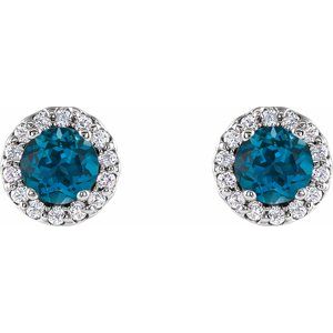 Platinum 4 mm Natural London Blue Topaz & 1/10 CTW Natural Diamond Earrings 86509:3014:P