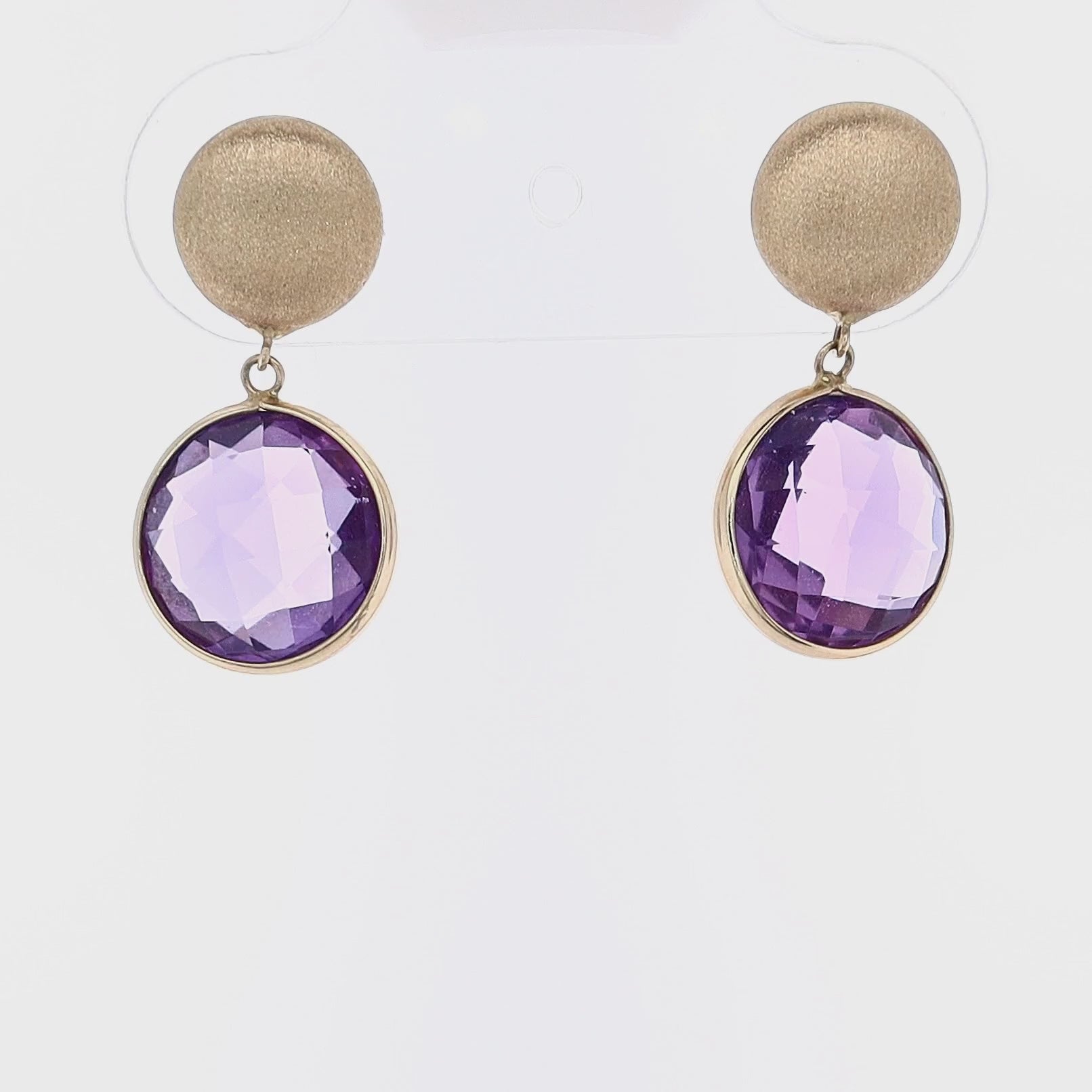 14 Karat Yellow Gold Satin Flat Bead Amethyst Stud Earrings