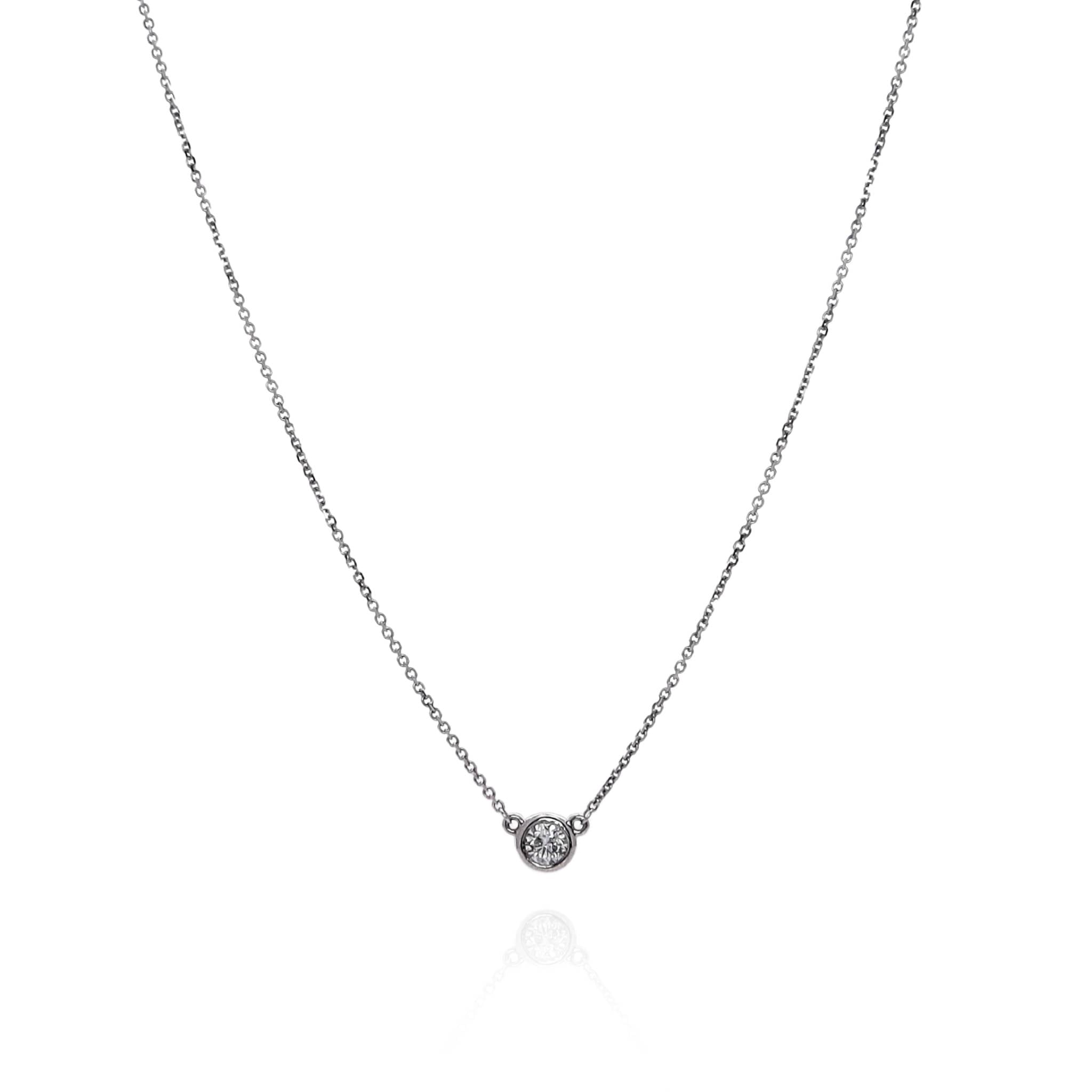 14k White Gold 18" Bezel-Set Diamond Solitaire Pendant
