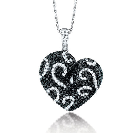 2.50CT BLACK & WHITE DIAMOND HEART NECKLACE