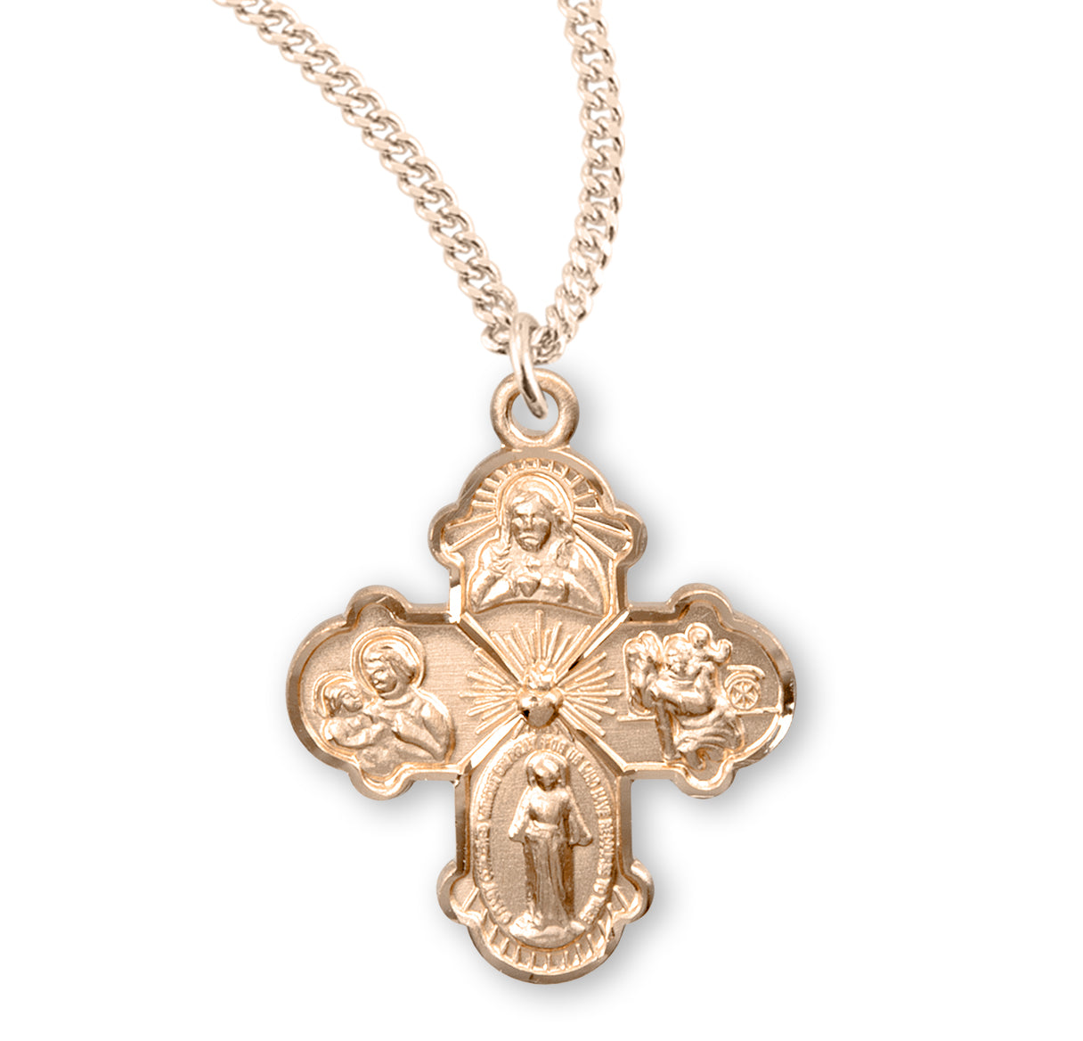 Extel Gold Catholic 4-Way Medal Cross Necklace Gift