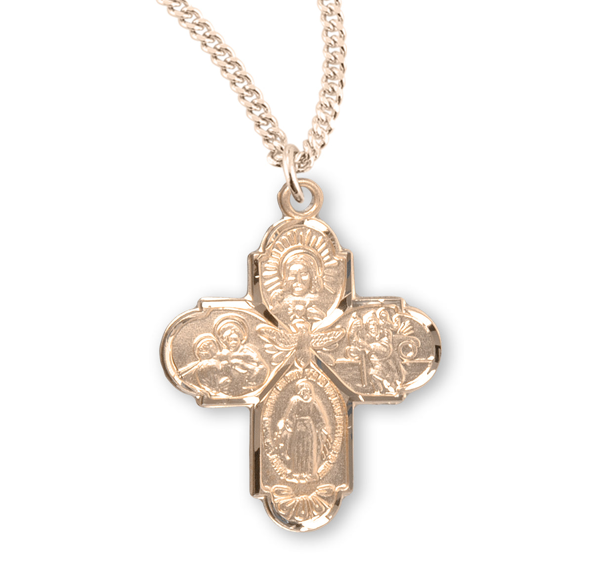 Extel Gold Catholic 4-Way Medal Cross Necklace for Devotion
