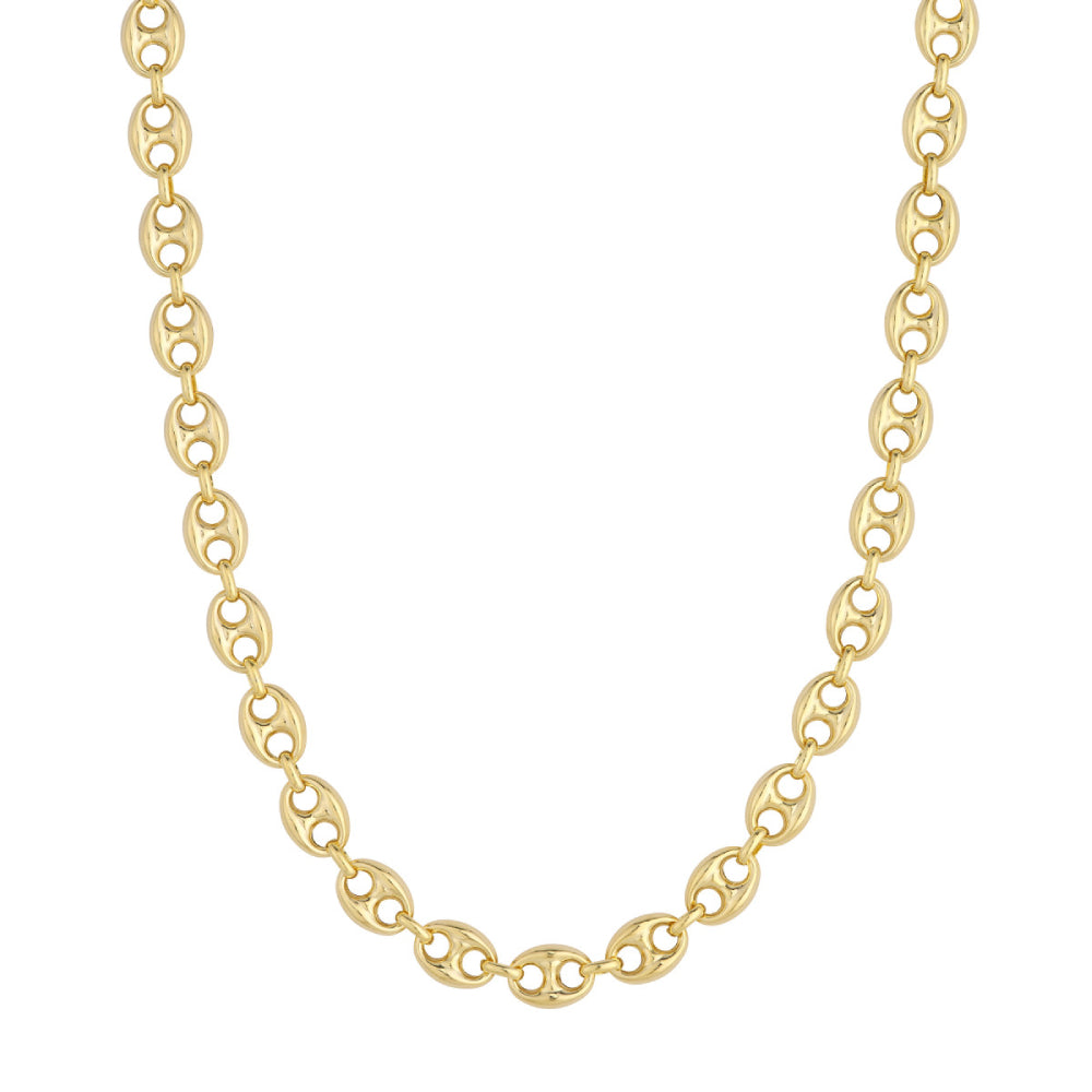 14k Gold 10mm Puff Mariner Chain, 18"
