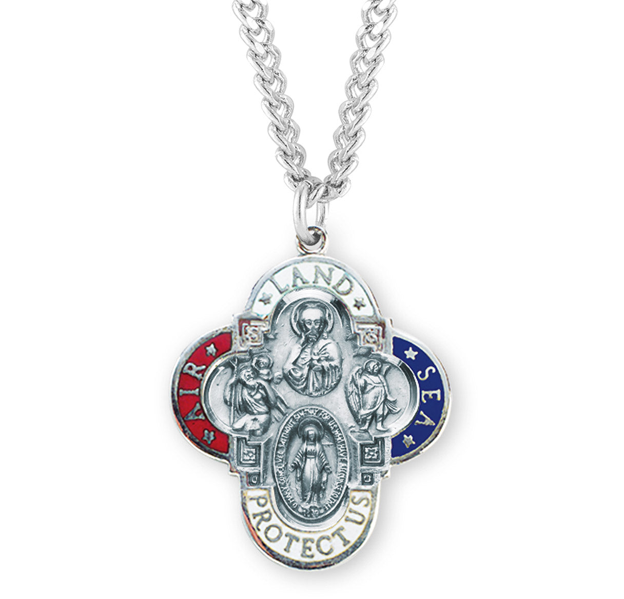 Extel Large Land-Sea-Air Enameled Sterling Silver Pendant Necklace