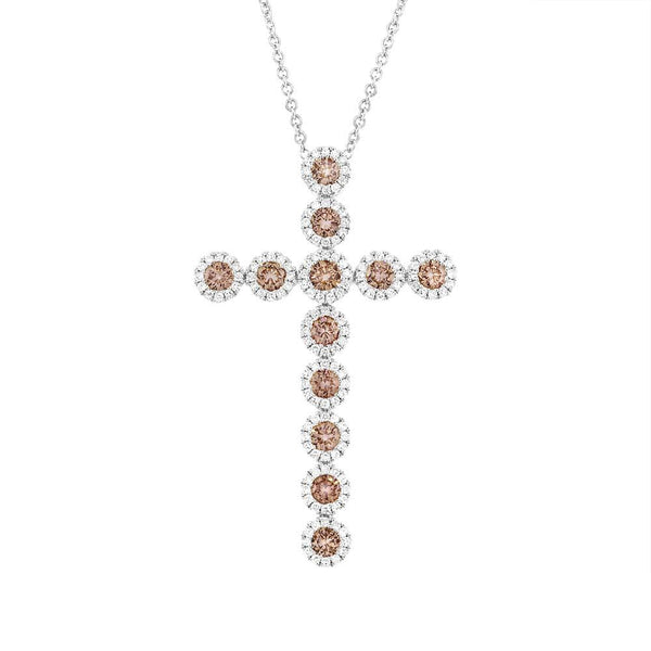 1.51CT WHITE & CHAMPAGNE DIAMOND CROSS NECKLACE