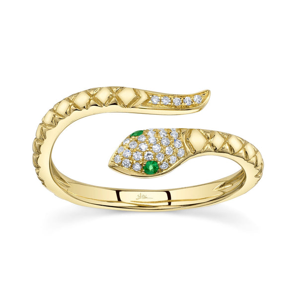 Shy Creation 0.07Ct Diamond & 0.02Ct Green Garnet Snake Ring SC55024908