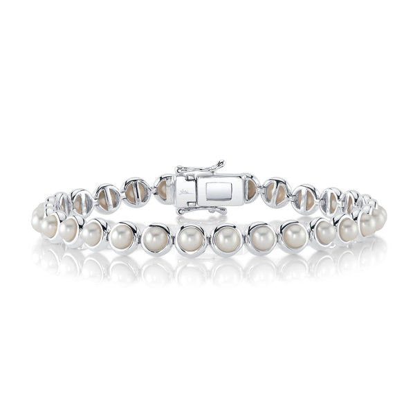 CULTURED PEARL BEZEL TENNIS BRACELET