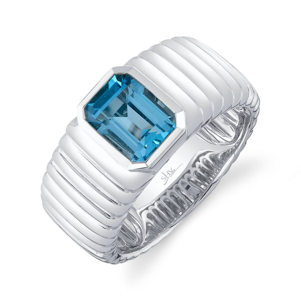 1.78CT BLUE TOPAZ RIBBED RING