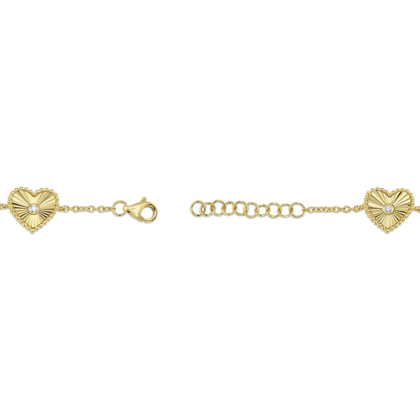 Shy Creation 0.10Ct Diamond Ribbed Bezel Heart Bracelet SC55025484