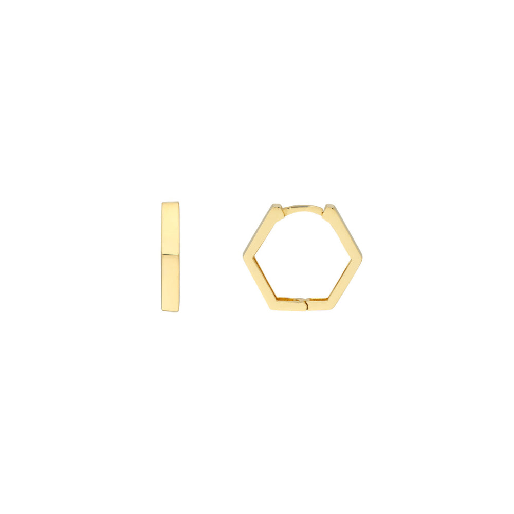 14k Gold Hexagon Huggie Hoop Earrings