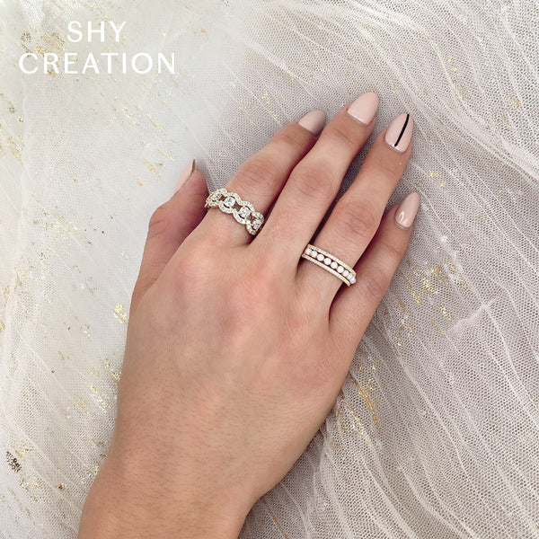 Shy Creation 0.14Ct Diamond & Cultured Pearl Band SC55023648