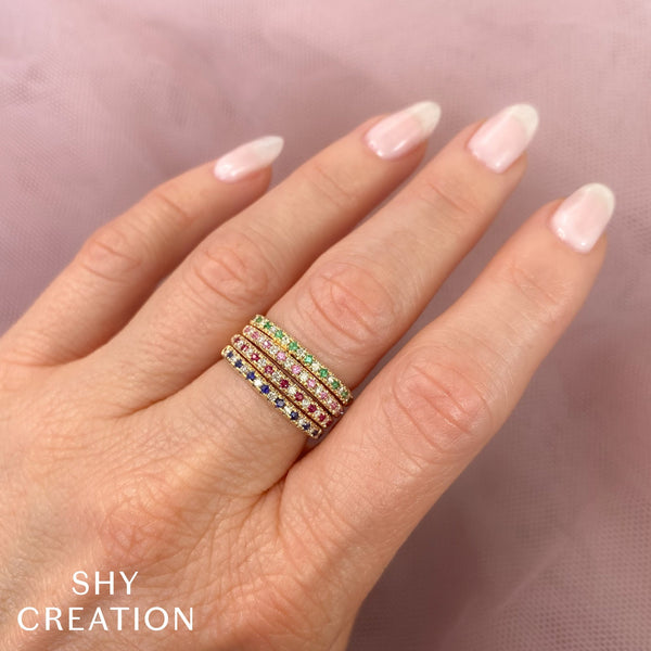Shy Creation 0.10Ct Diamond & 0.10Ct Pink Sapphire Band SC55025937