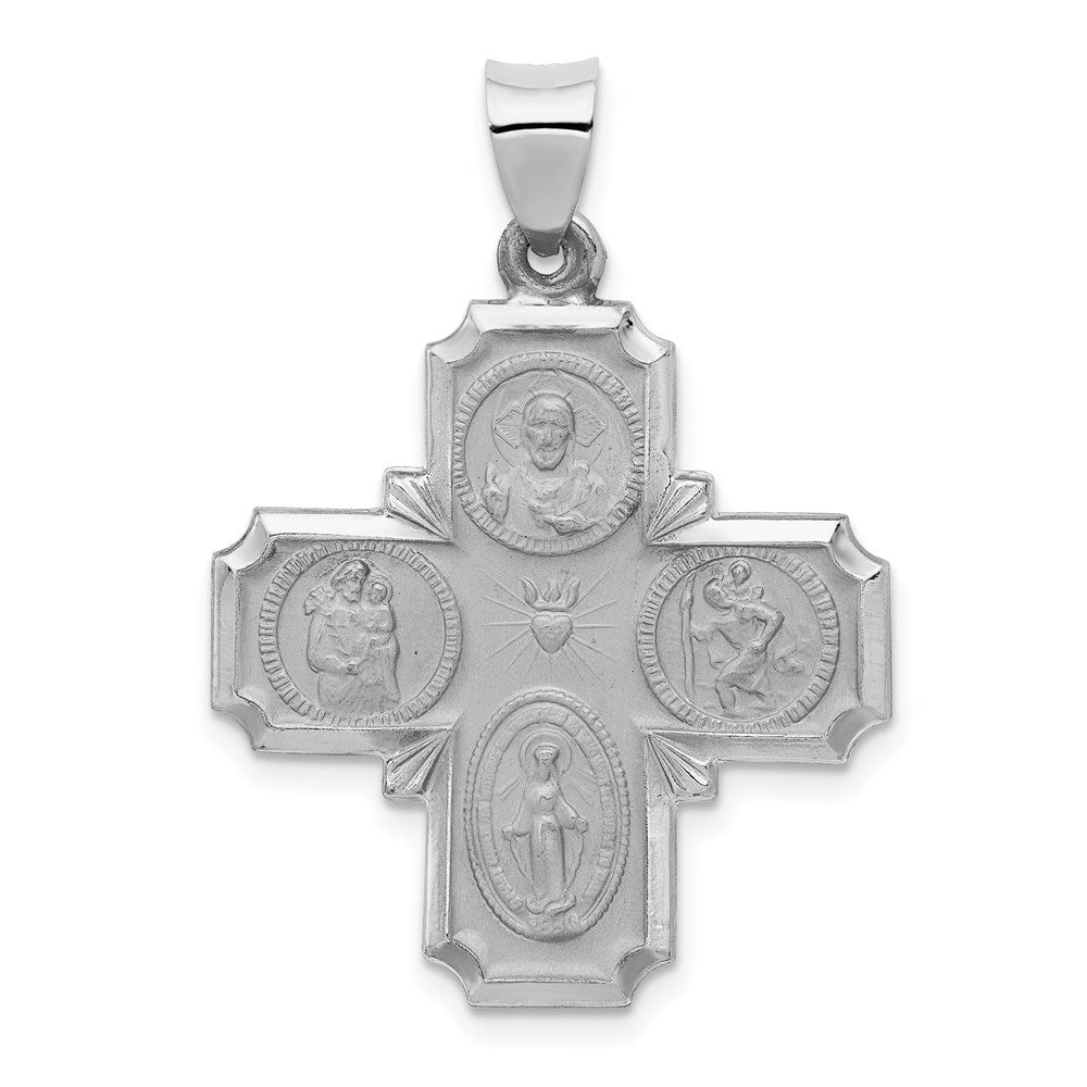 Extel Large 14k White Gold Catholic Four Way Medal Pendant