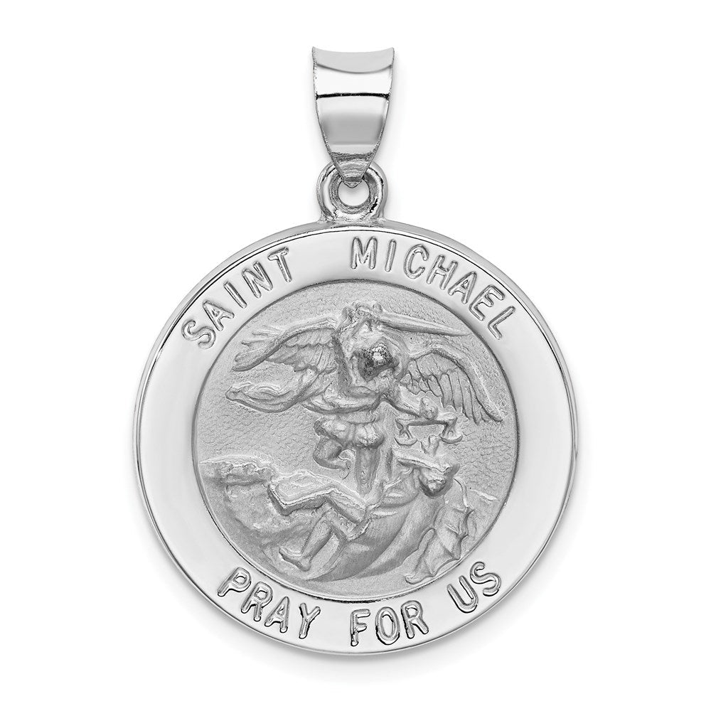 Extel Large 14k White Gold Saint Michael Medal Pendant Charm
