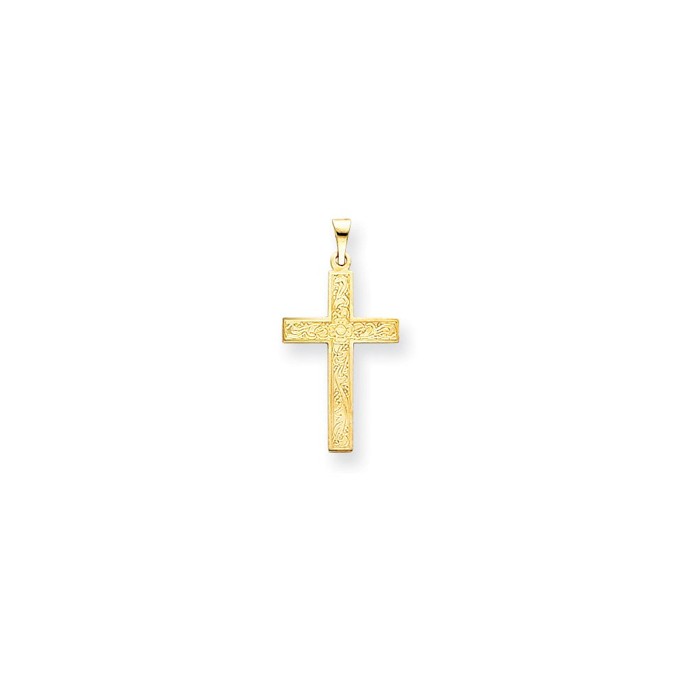 Extel Large 14k Gold Etched Floral Latin Cross Pendant