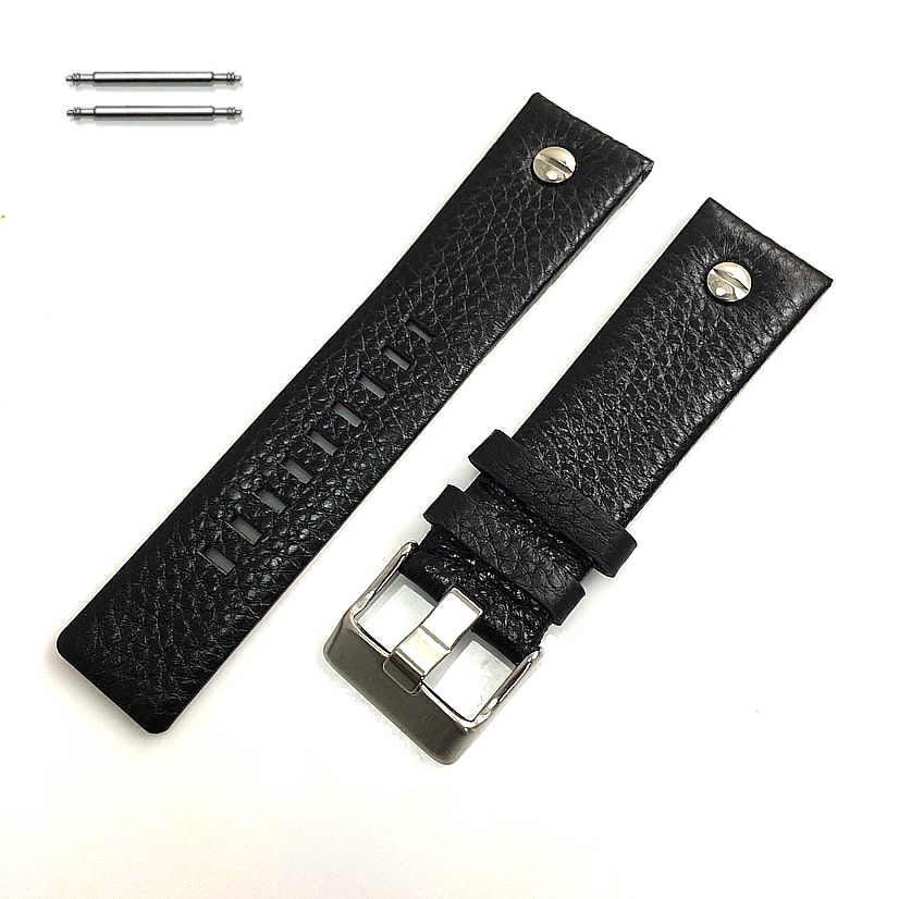 Armani Compatible Black Leather Strap Replacement Watch Band Silver Buckle #1531