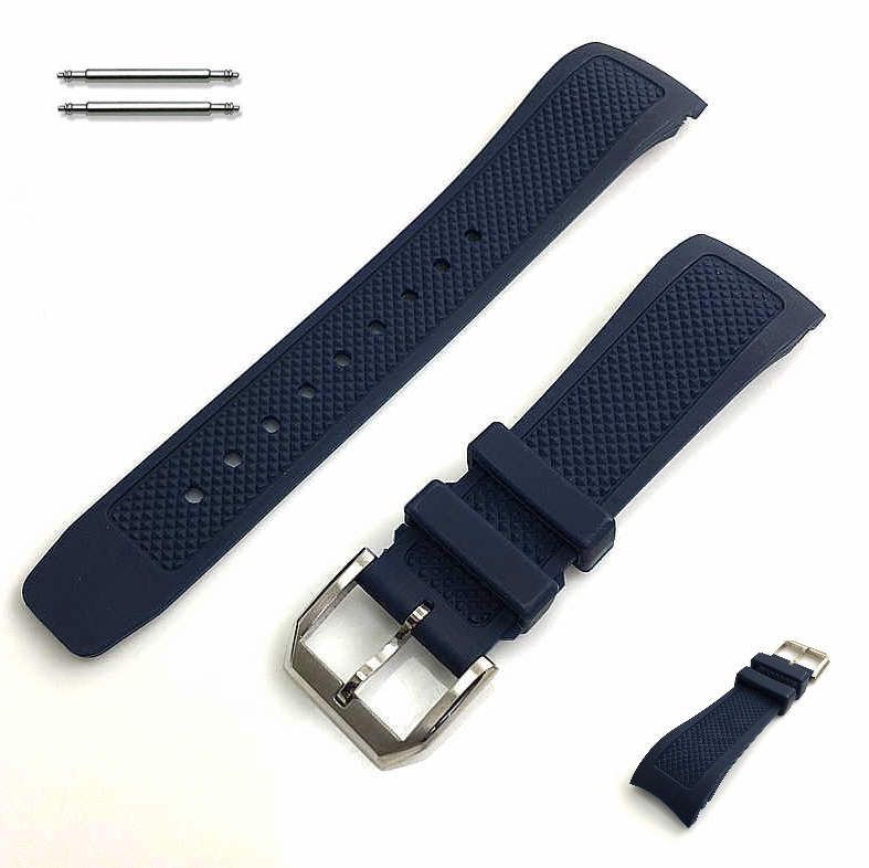 Armani Compatible Curved End 22mm Blue Silicone Rubber Strap Watch Band #4442