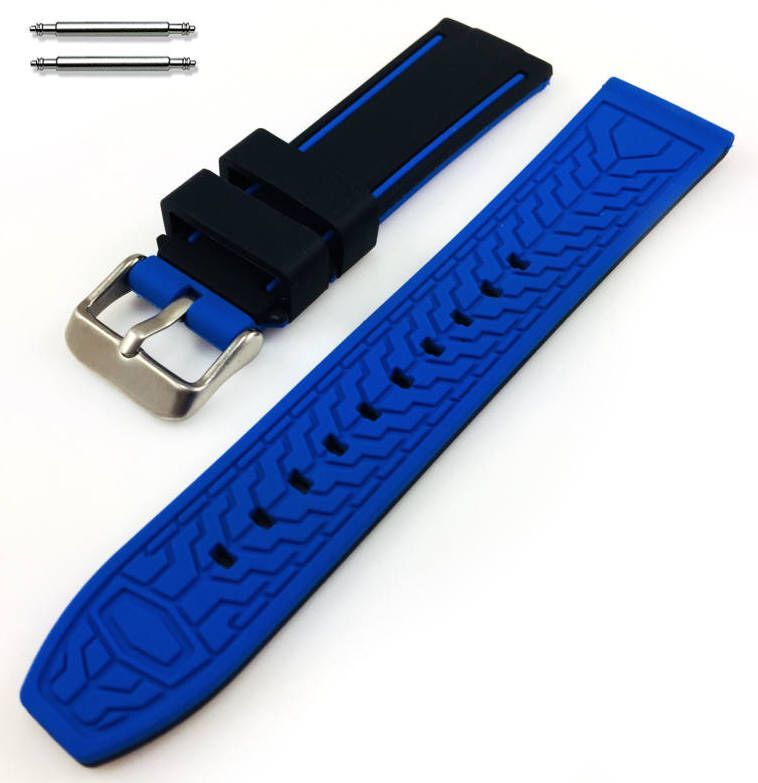 Armani Exchange Compatible Black & Blue Double Side Rubber Silicone Replacement Watch Band Strap Belt #4062