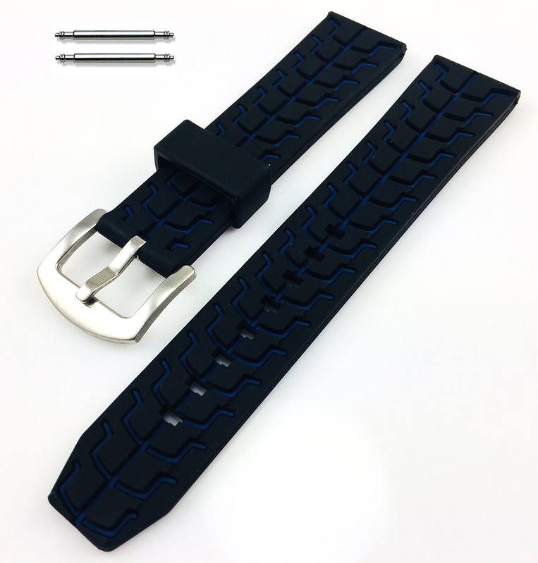 Armani Exchange Compatible Black & Blue Sports Tire Track Rubber Silicone Replacement Watch Band Strap #4069