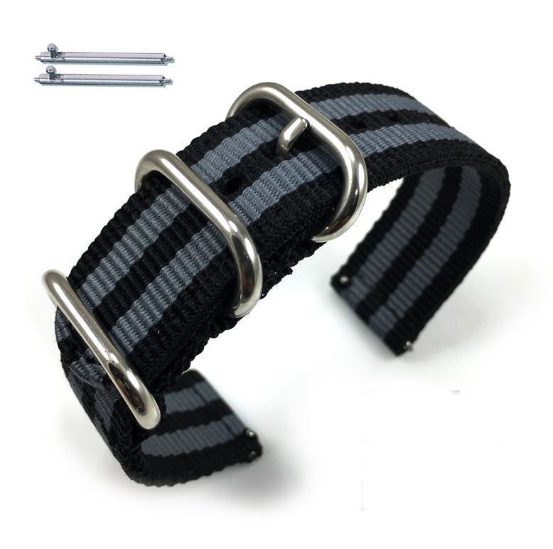 Armani Exchange Compatible Black & Gray Stripes Nylon Watch Band Strap Belt Army Military Silver Buckle #6041