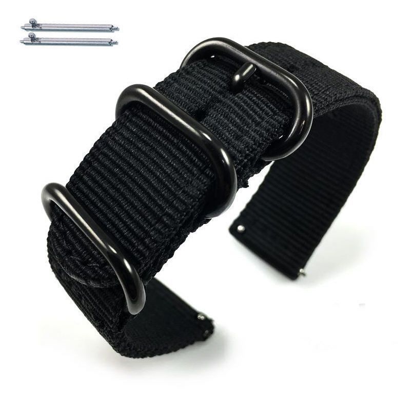 Armani Exchange Compatible Black Nylon Watch Band Strap Belt Army Military Ballistic Black Buckle #6032
