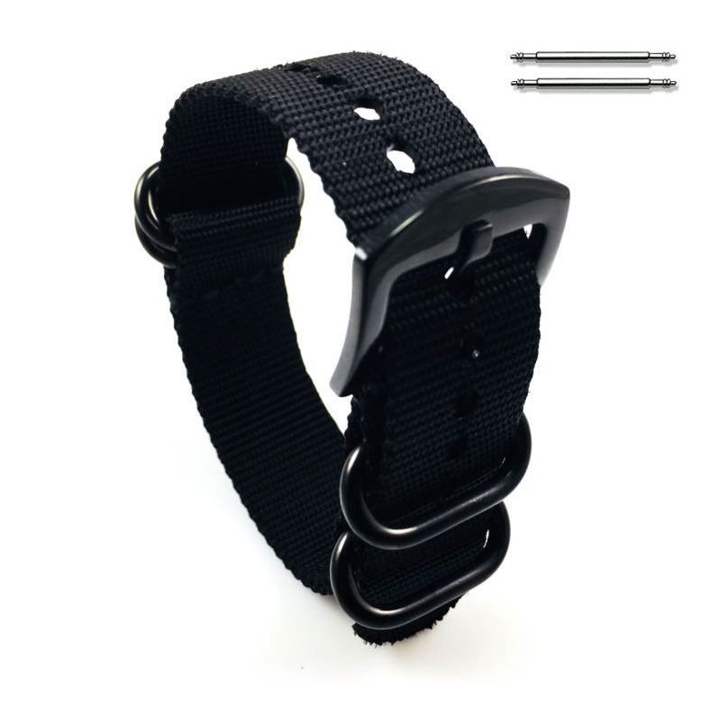 Armani Exchange Compatible Black One Piece Slip Through Nylon Watch Band Army Military Black Buckle #6022