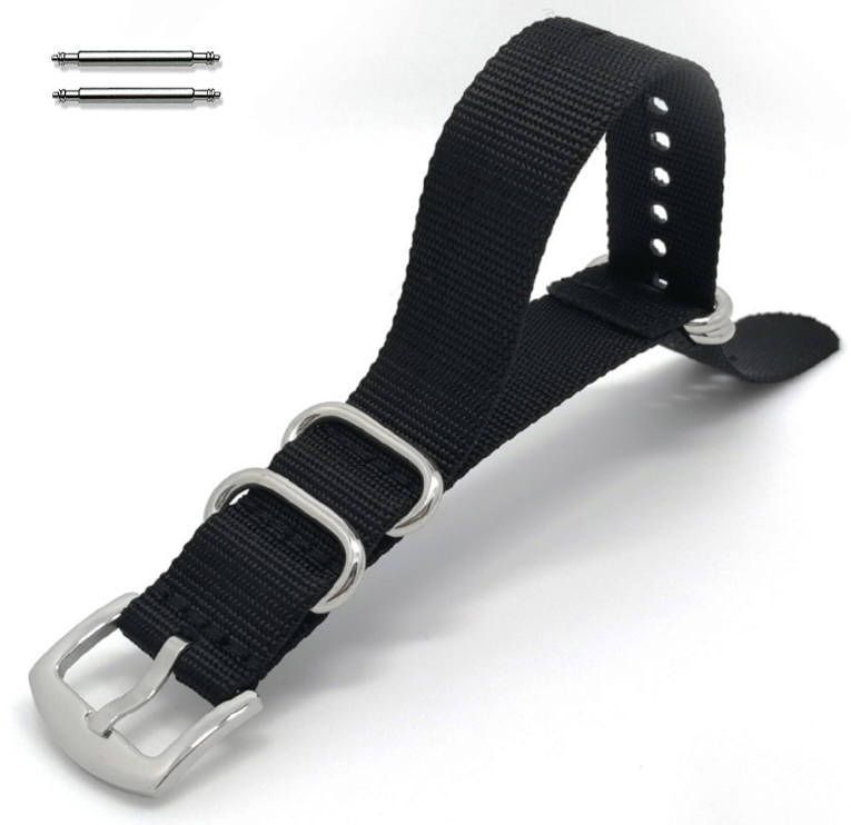 Armani Exchange Compatible Black One Piece Slip Through Nylon Watch Band Army Military Silver Buckle #6021