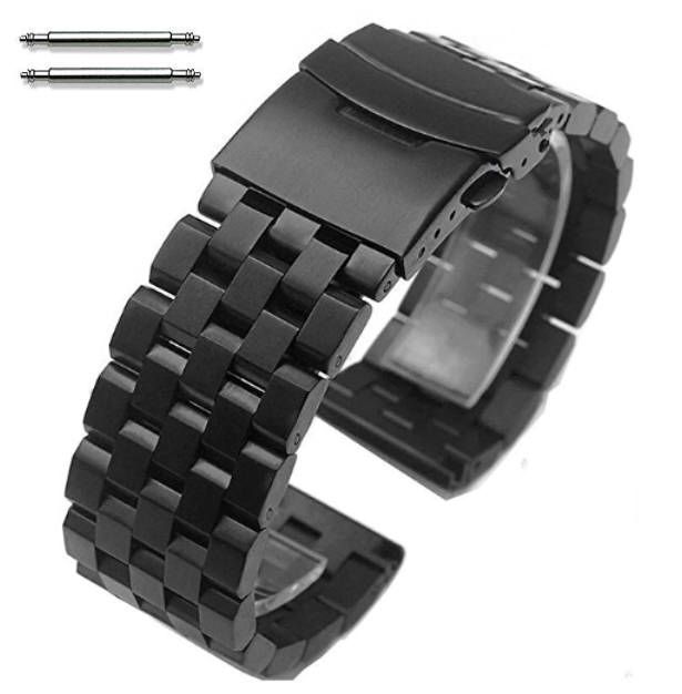 Armani Exchange Compatible Black PVD SS Steel Metal Watch Band Strap Bracelet Double Locking Buckle #5052