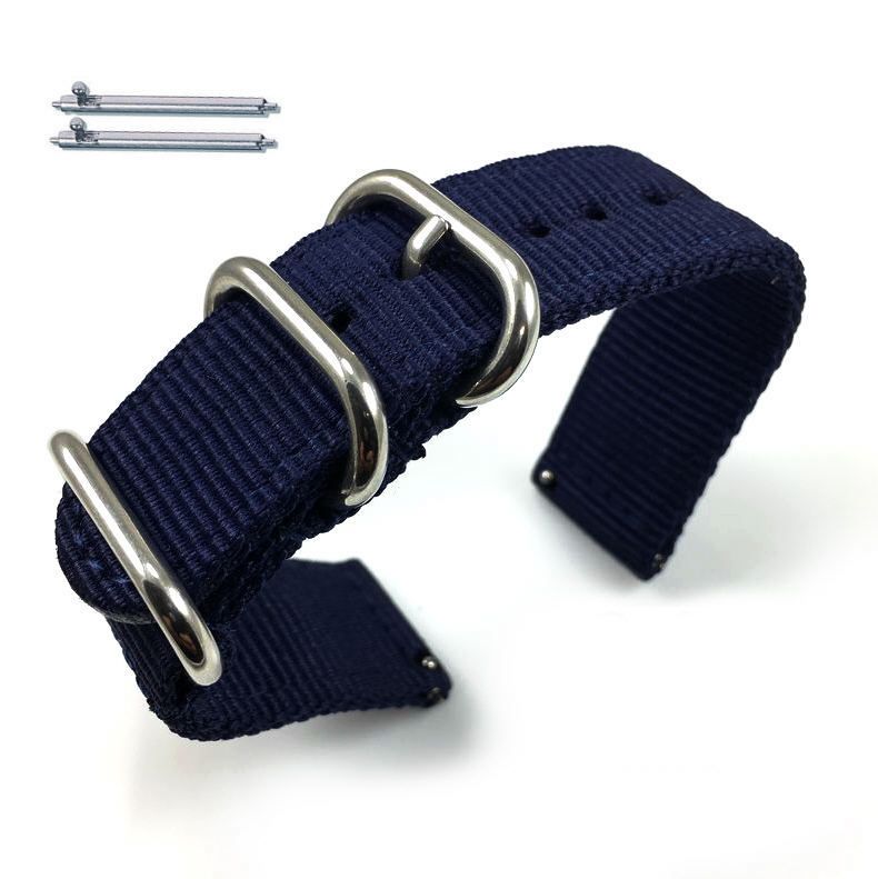 Armani Exchange Compatible Dark Blue Nylon Watch Band Strap Belt Army Military Ballistic Silver Buckle #6035