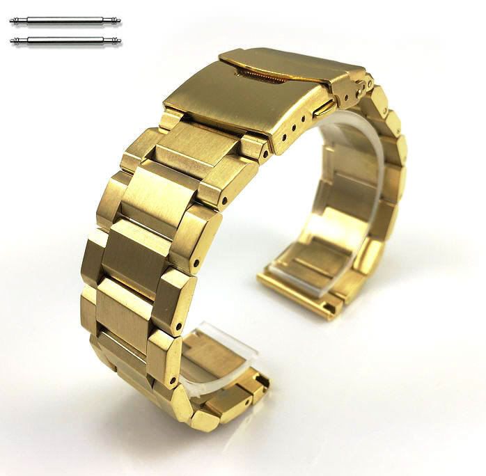 Armani Exchange Compatible Gold Stainless Steel Metal Bracelet Watch Band Strap Double Locking Clasp #5000G