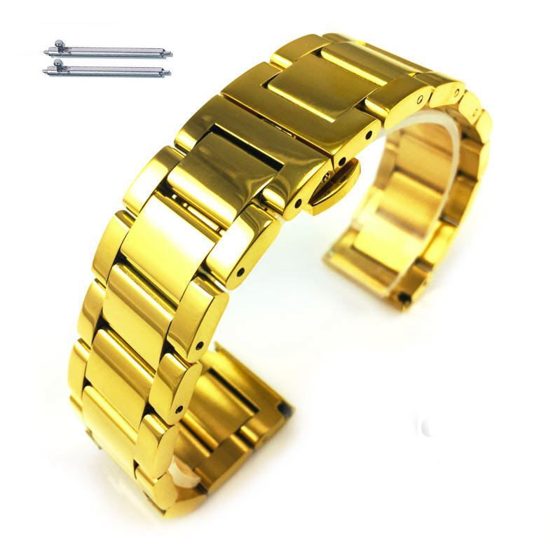 Armani Exchange Compatible Gold Tone Steel Metal Bracelet Replacement Watch Band Strap Push Butterfly Clasp #5012