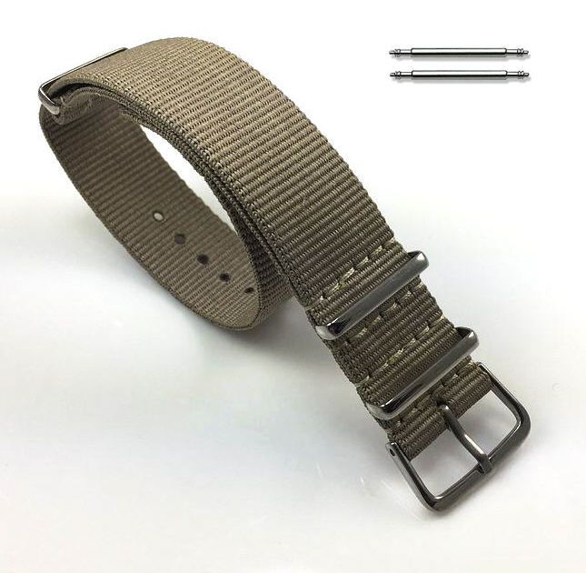 Armani Exchange Compatible Khaki One Piece Slip Through Nylon Watch Band Strap Silver Steel Buckle #6001
