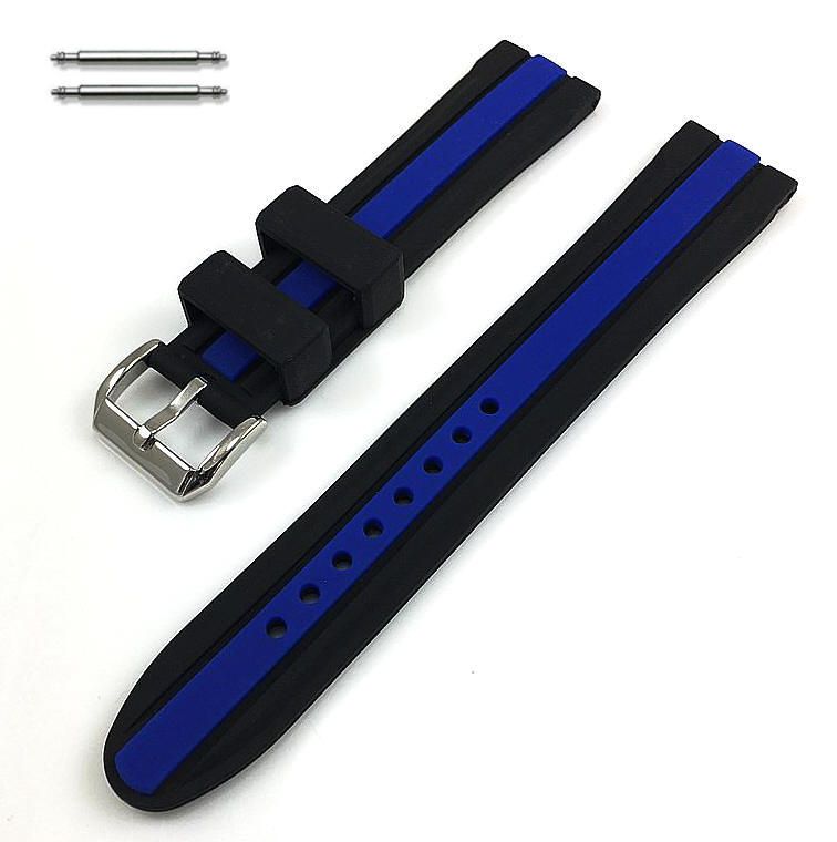Armitron Compatible Black & Blue Racing Style Silicone Replacement Watch Band Strap #4422