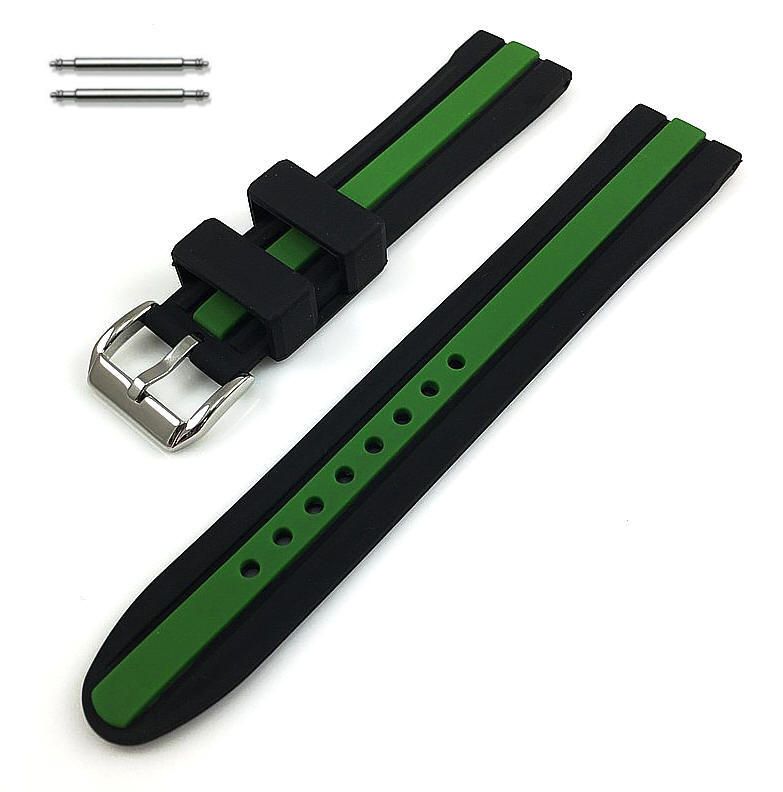 Armitron Compatible Black & Green Racing Style Silicone Replacement Watch Band Strap #4423