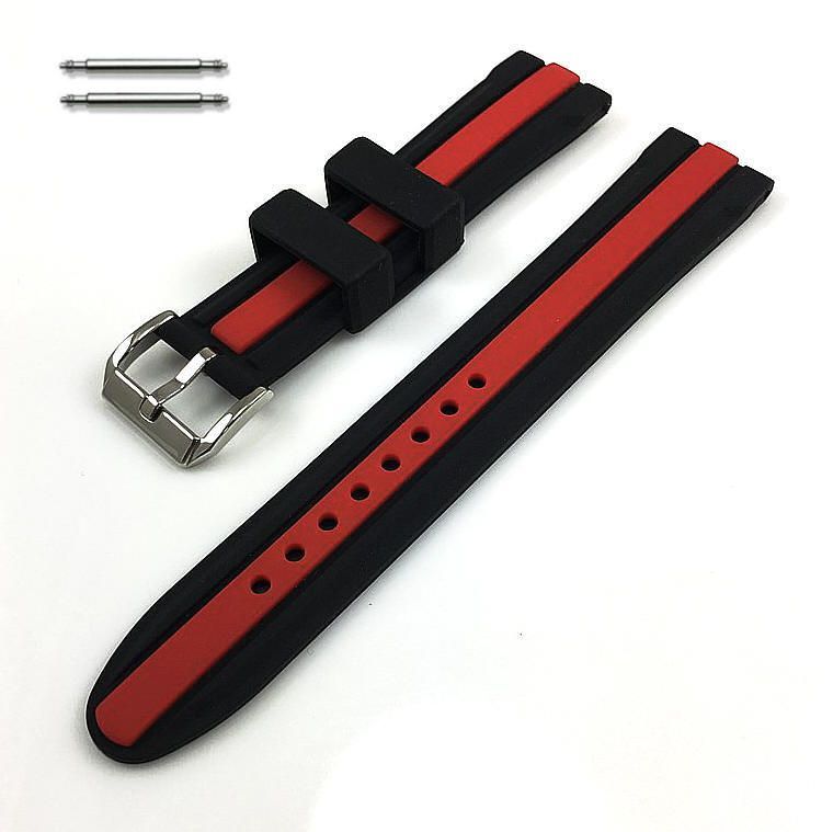 Armitron Compatible Black & Red Racing Style Silicone Replacement Watch Band Strap #4424